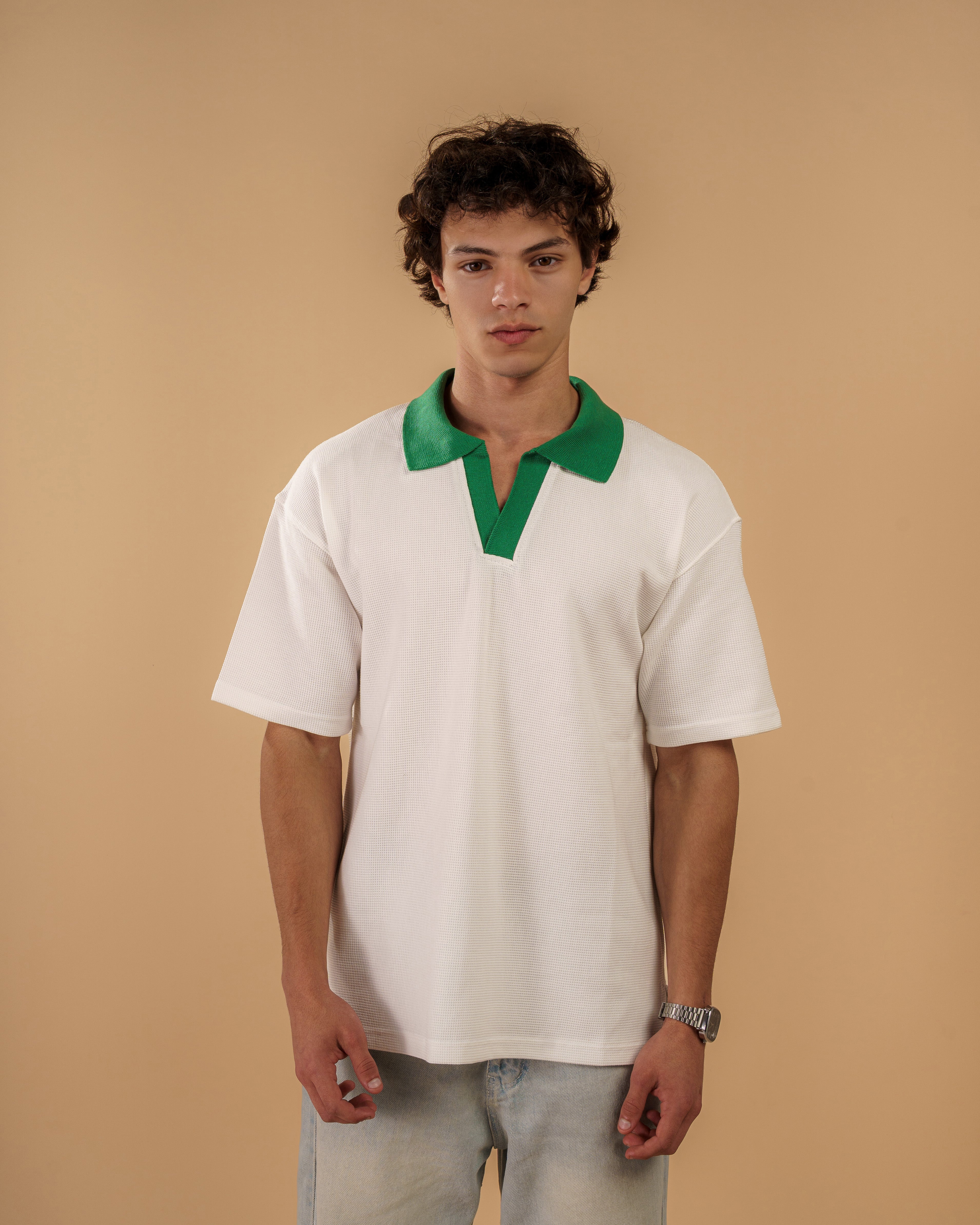 V-Neck Polo Shirt - White – Mixels