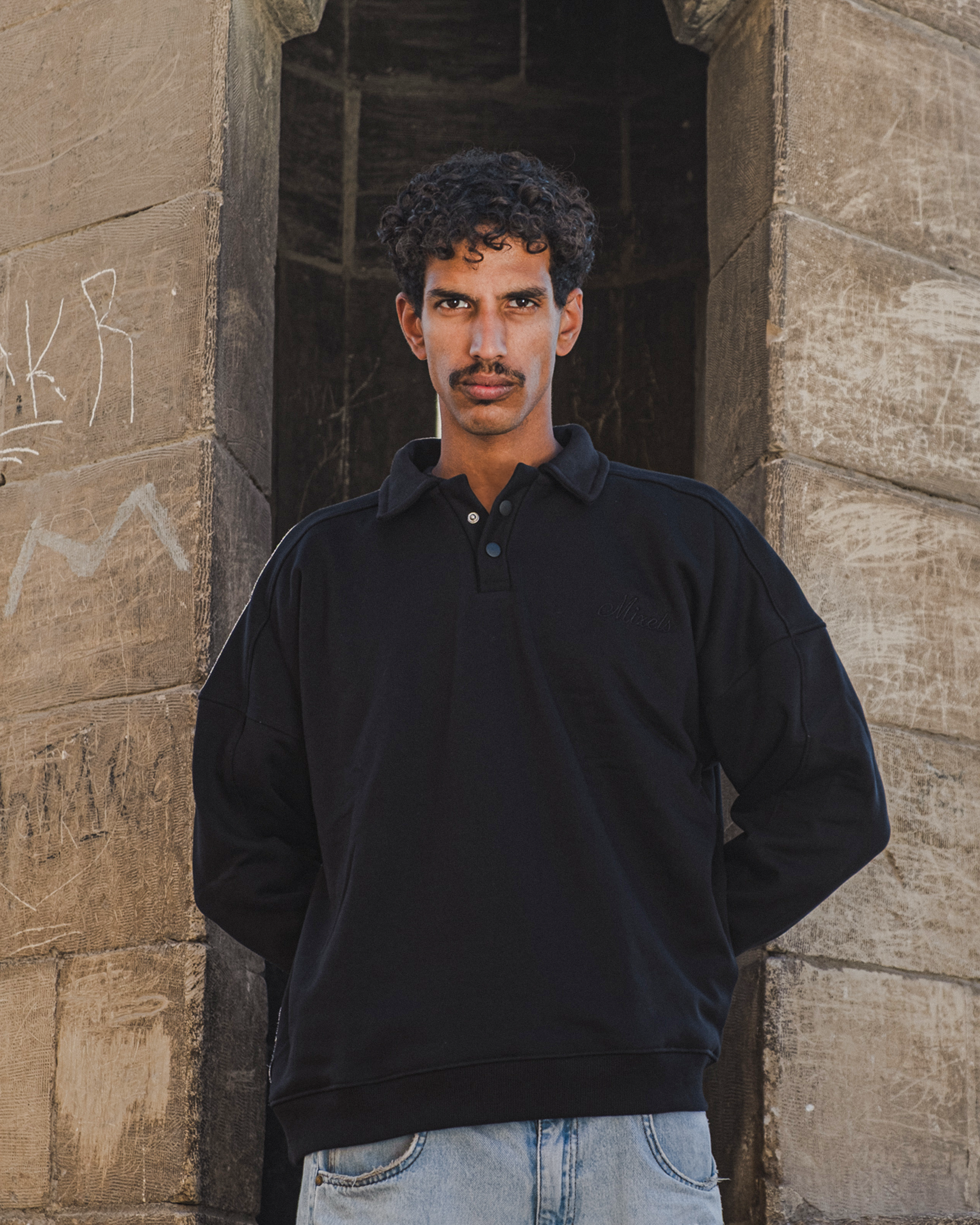 Black Oversize Polo Sweatshirt