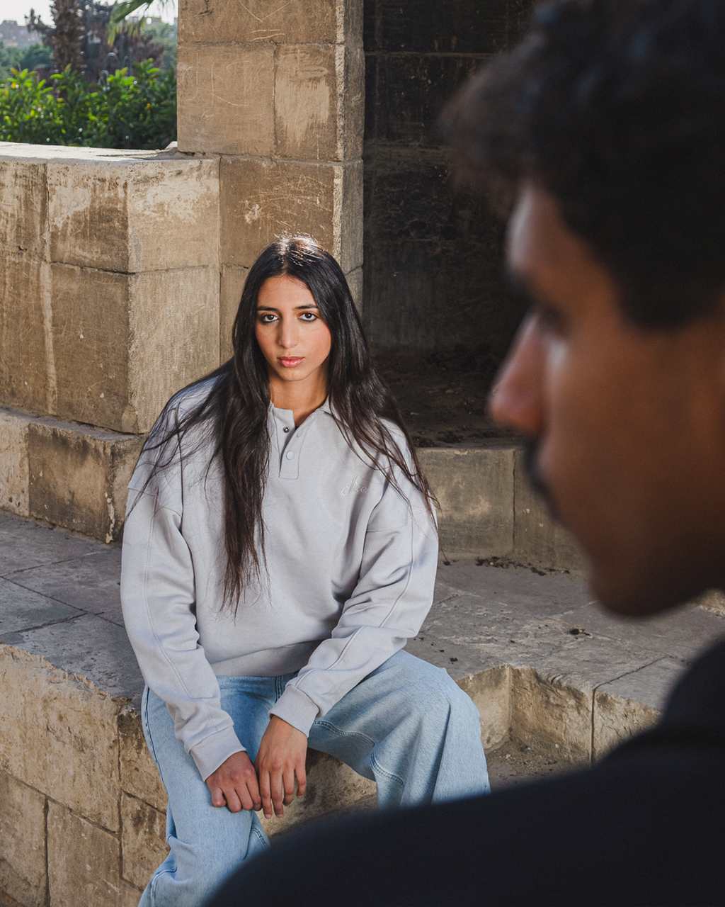 Grey Oversize Polo Sweatshirt