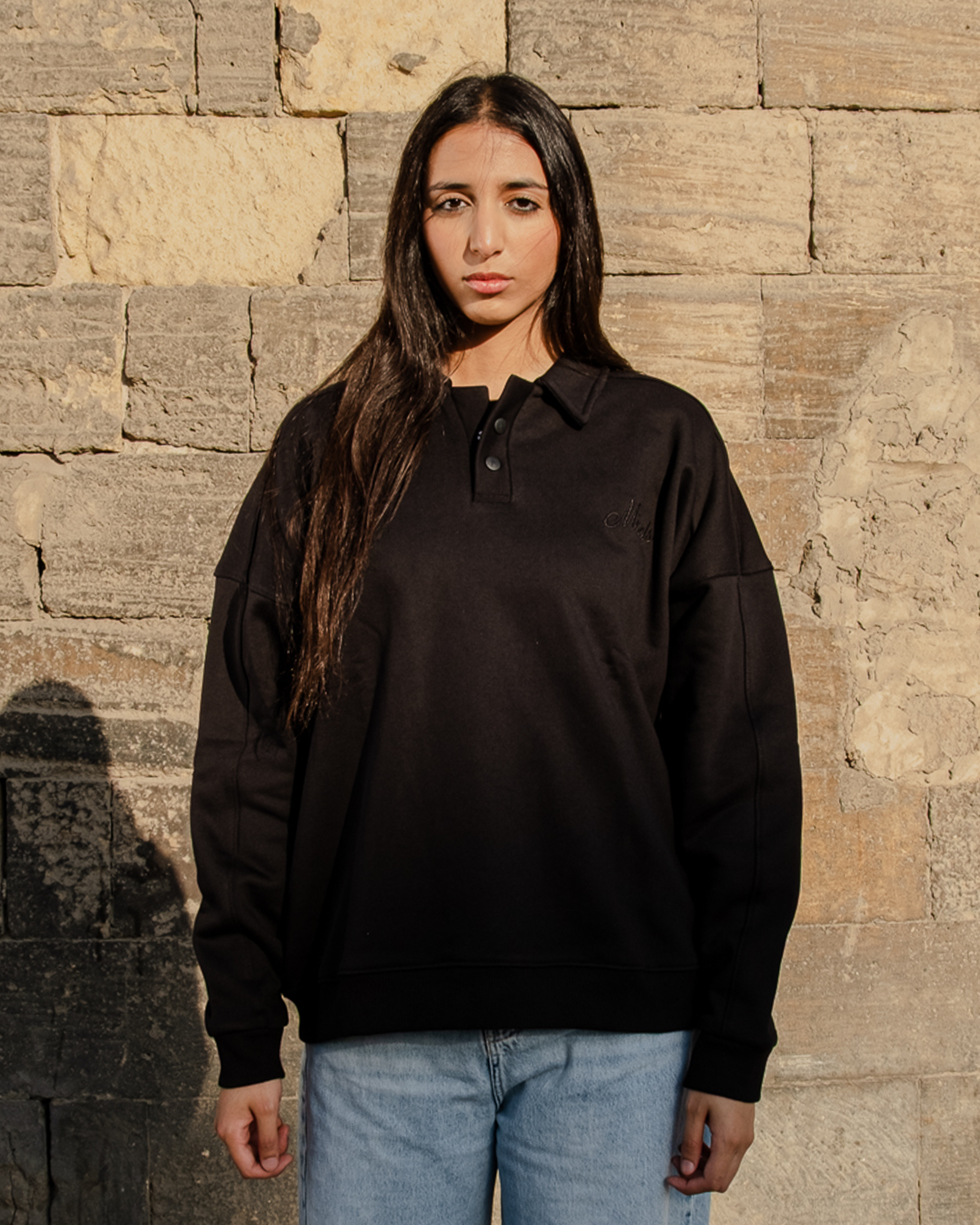 Black Oversize Polo Sweatshirt