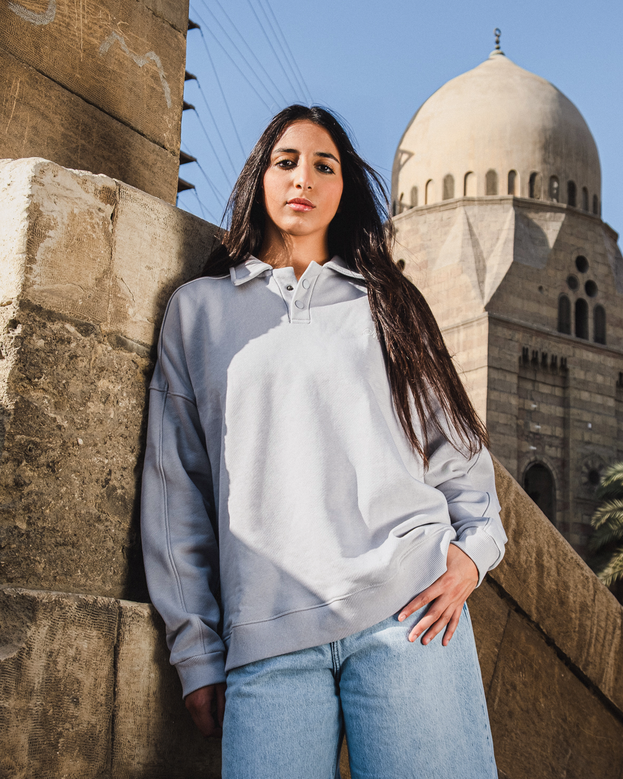 Grey Oversize Polo Sweatshirt