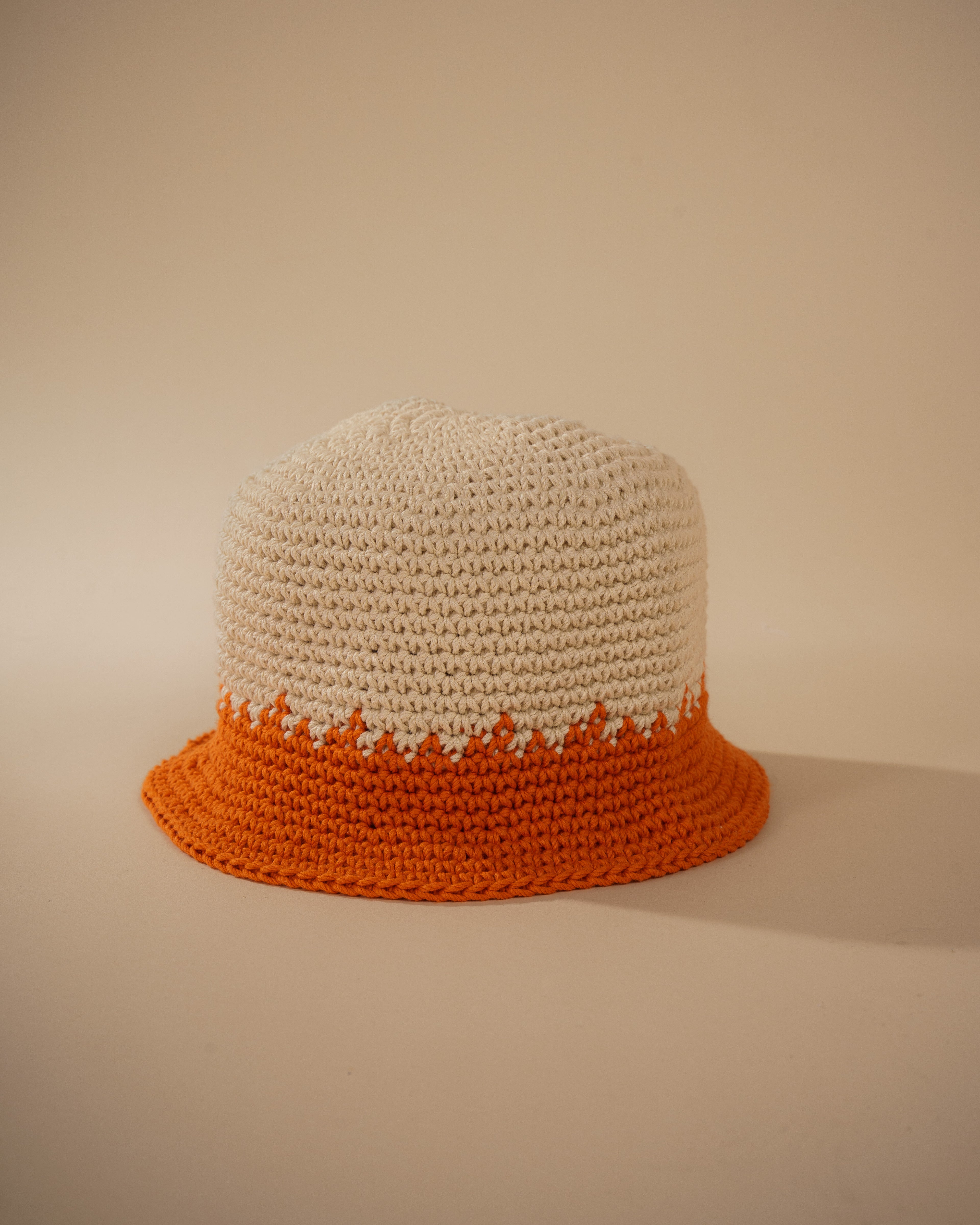 Handmade Crochet Bucket Hat – Orange & Cream
