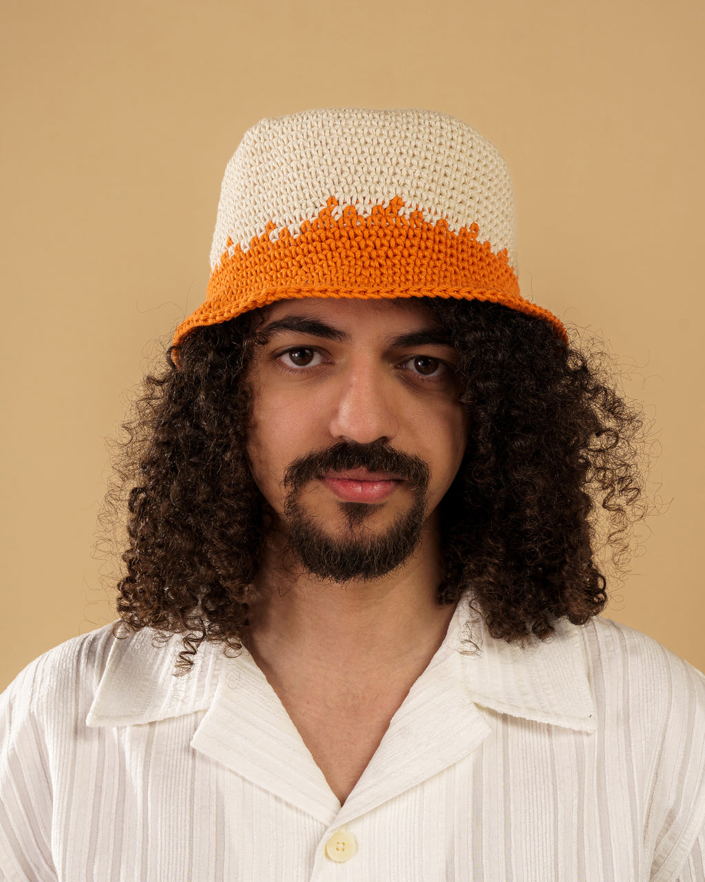 Handmade Crochet Bucket Hat – Orange Cream