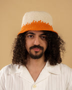 Handmade Crochet Bucket Hat – Orange & Cream