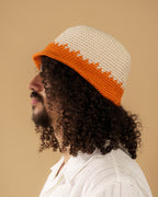 Handmade Crochet Bucket Hat – Orange & Cream