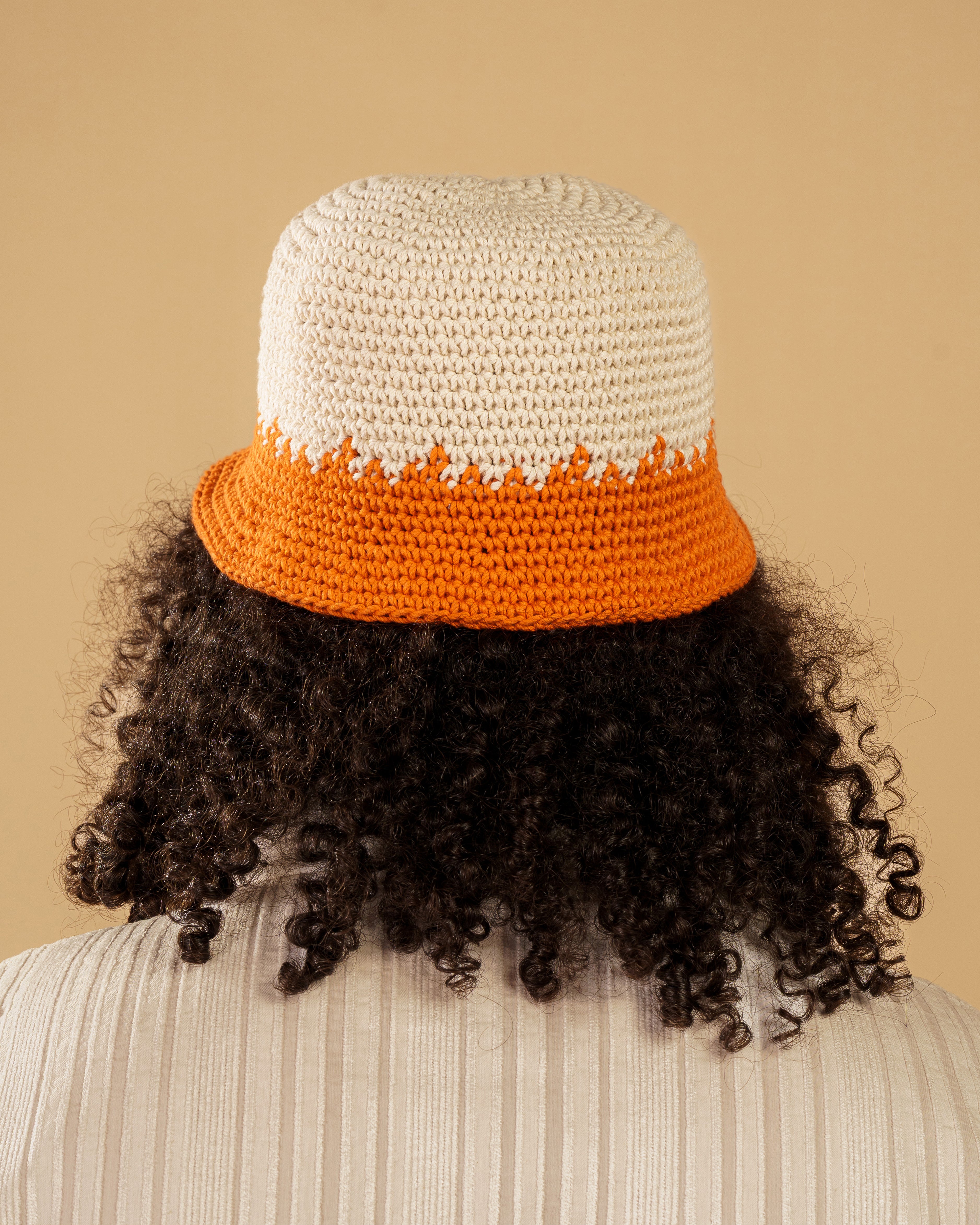 Handmade Crochet Bucket Hat – Orange & Cream