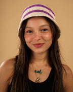 Handmade Crochet Bucket Hat – Purple & Cream