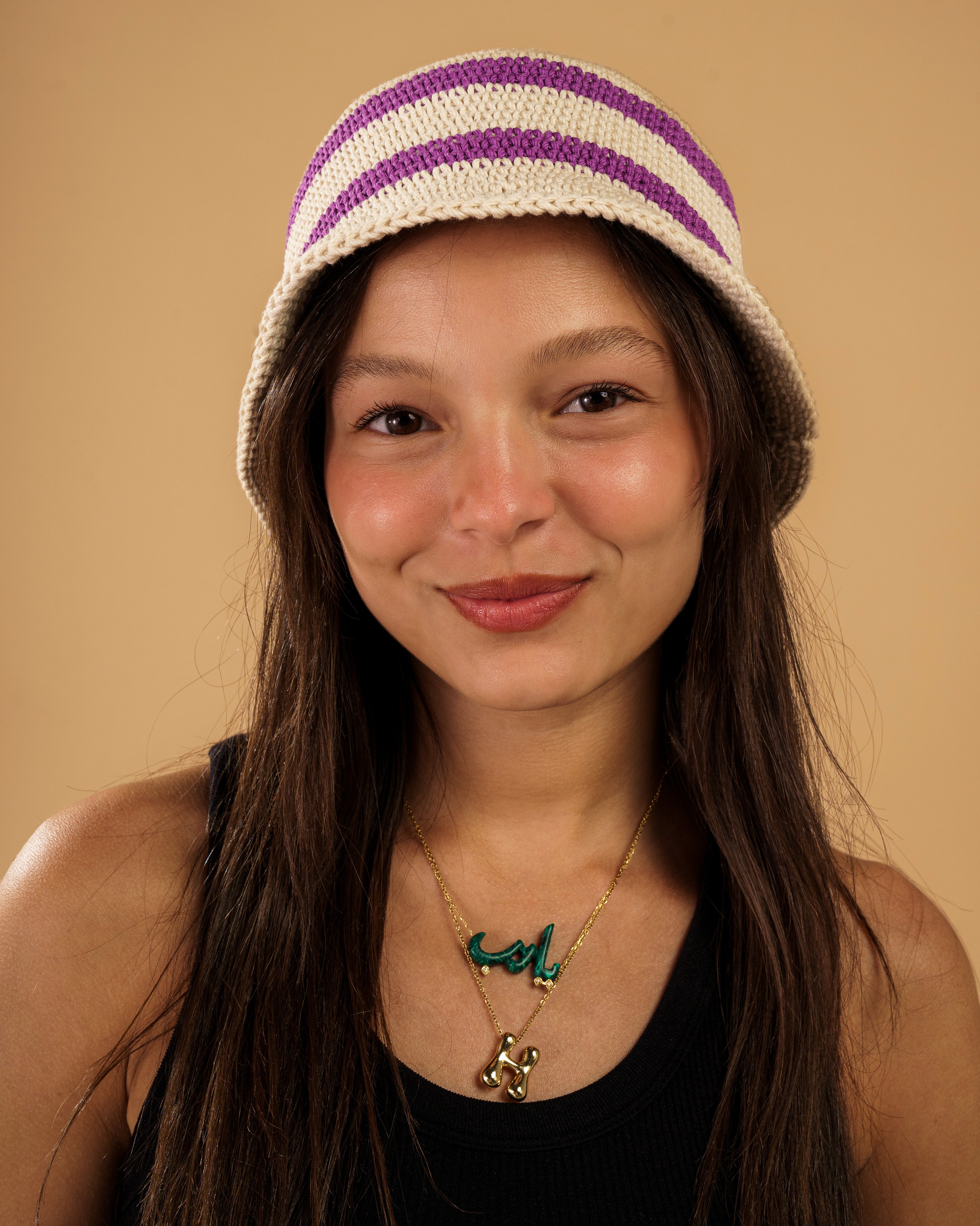 Handmade Crochet Bucket Hat – Purple & Cream