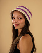 Handmade Crochet Bucket Hat – Purple & Cream