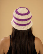 Handmade Crochet Bucket Hat – Purple & Cream