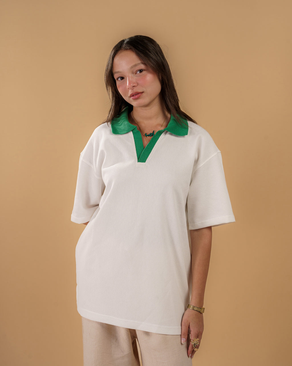 V-Neck Polo Shirt - White