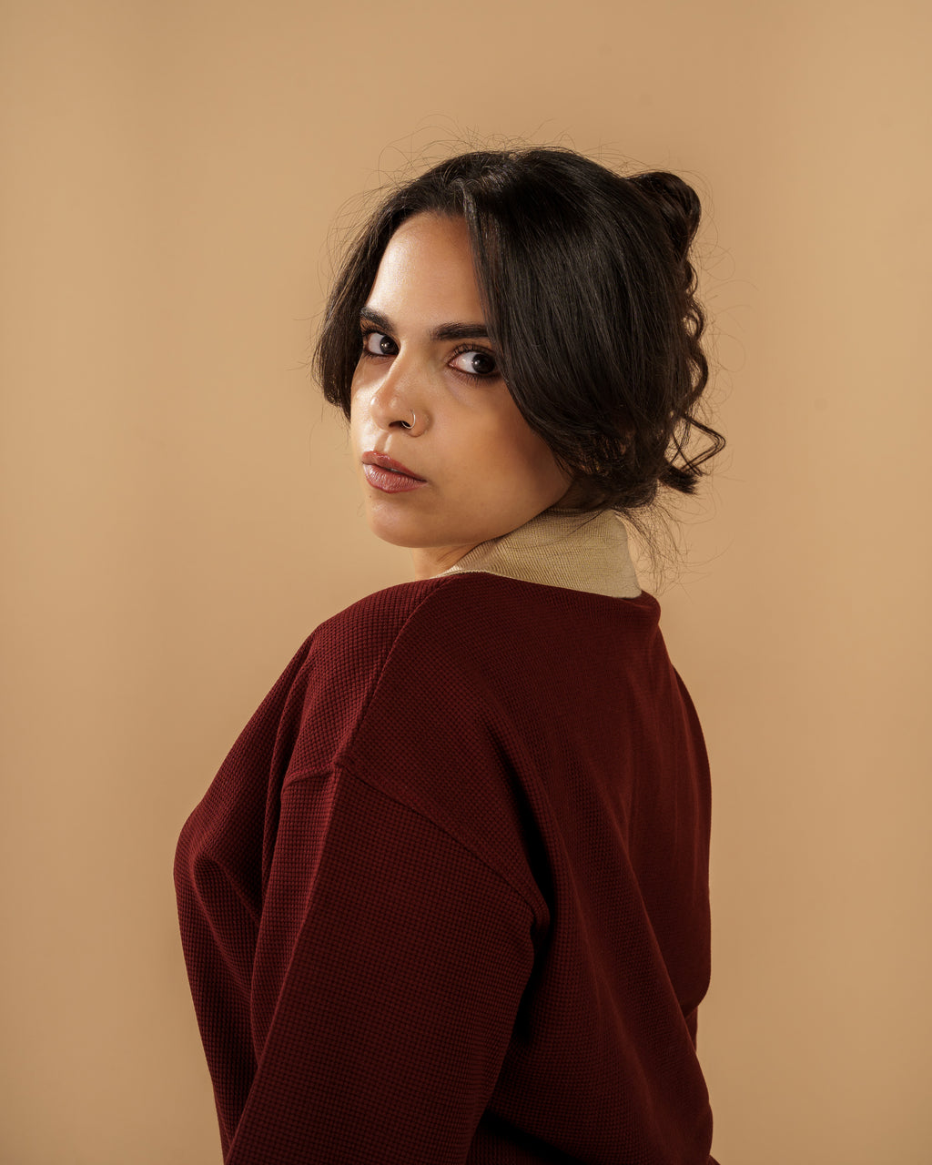 V-Neck Polo Shirt - Burgundy