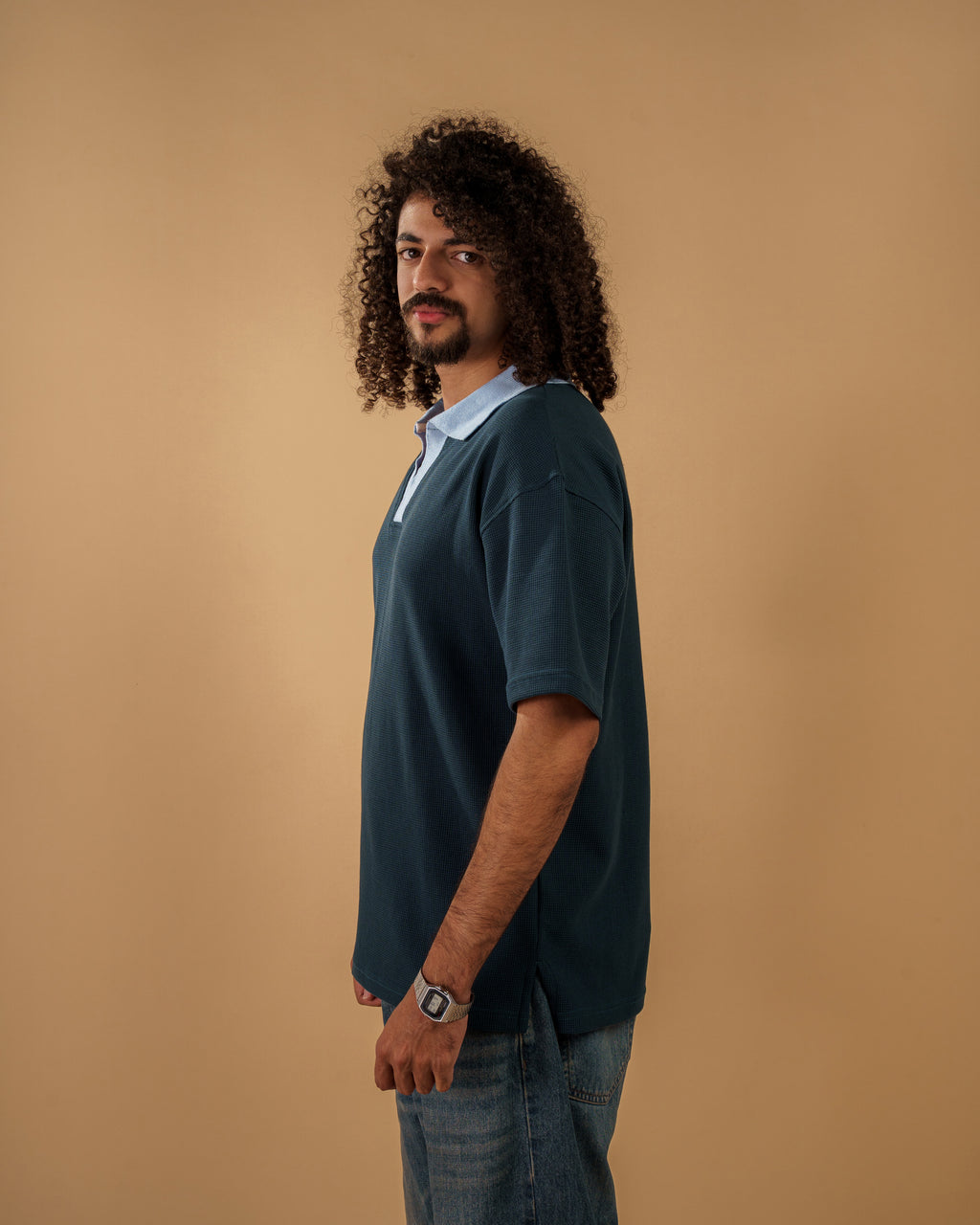 V-Neck Polo Shirt - Indigo