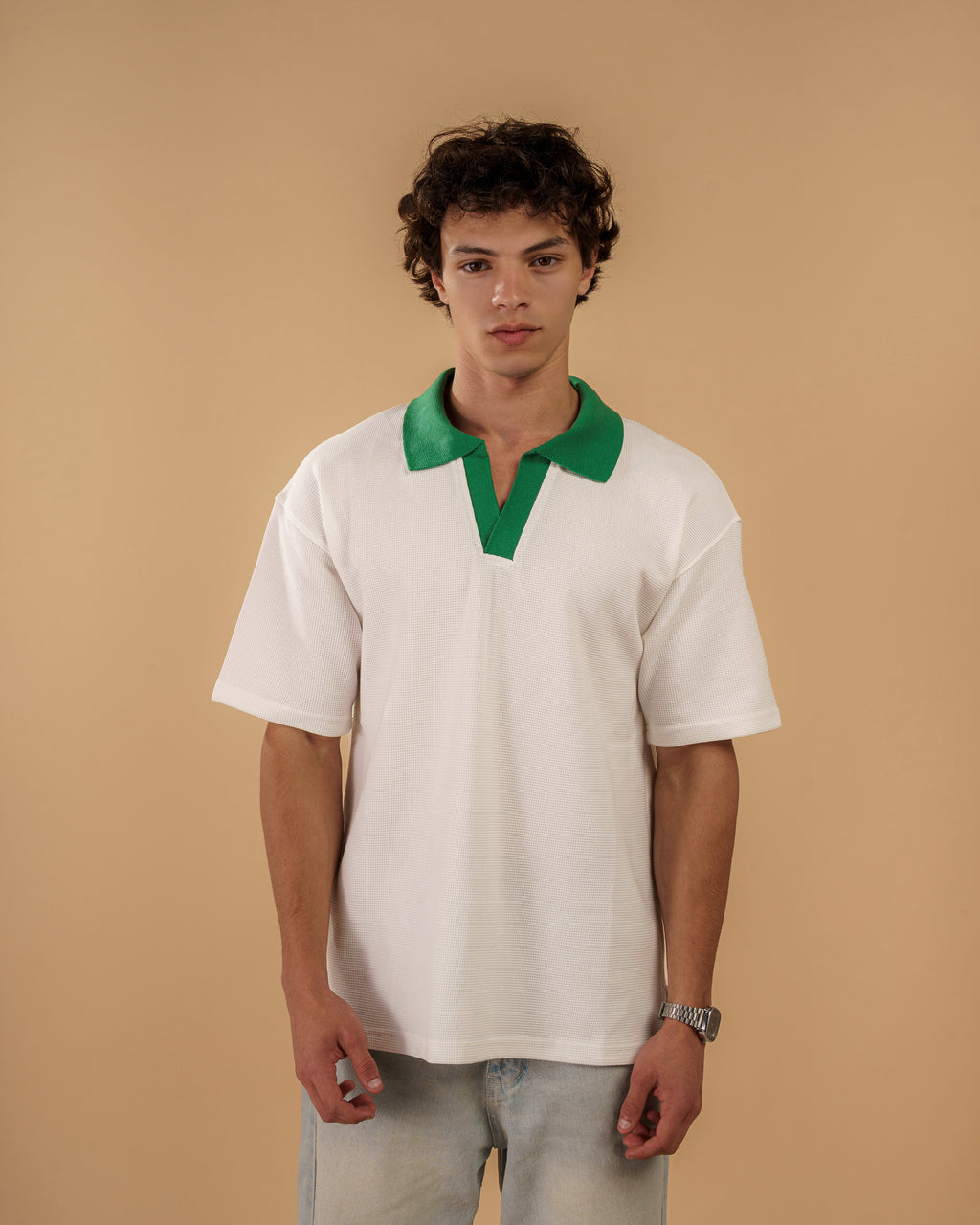 V-Neck Polo Shirt - White