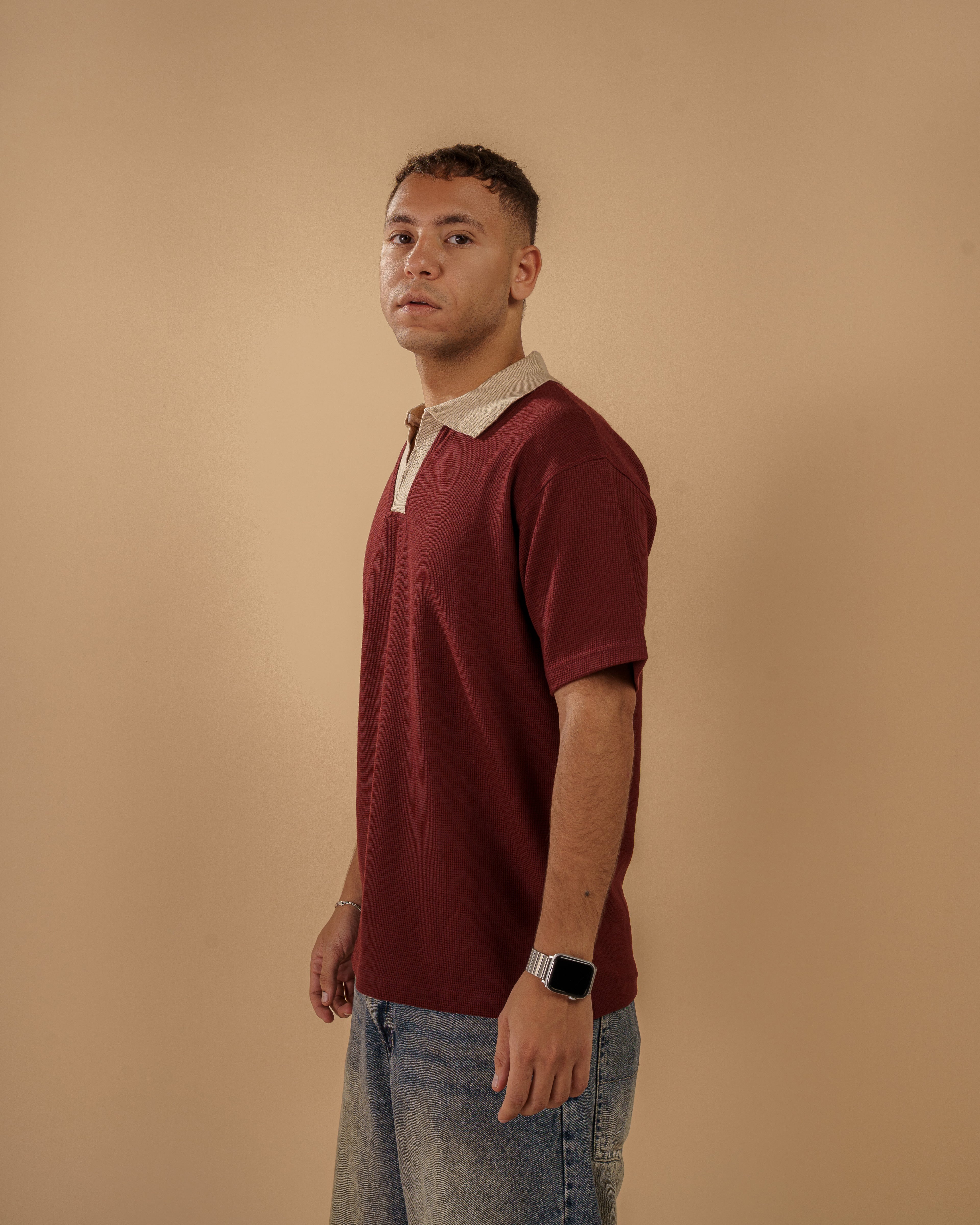 V-Neck Polo Shirt - Burgundy