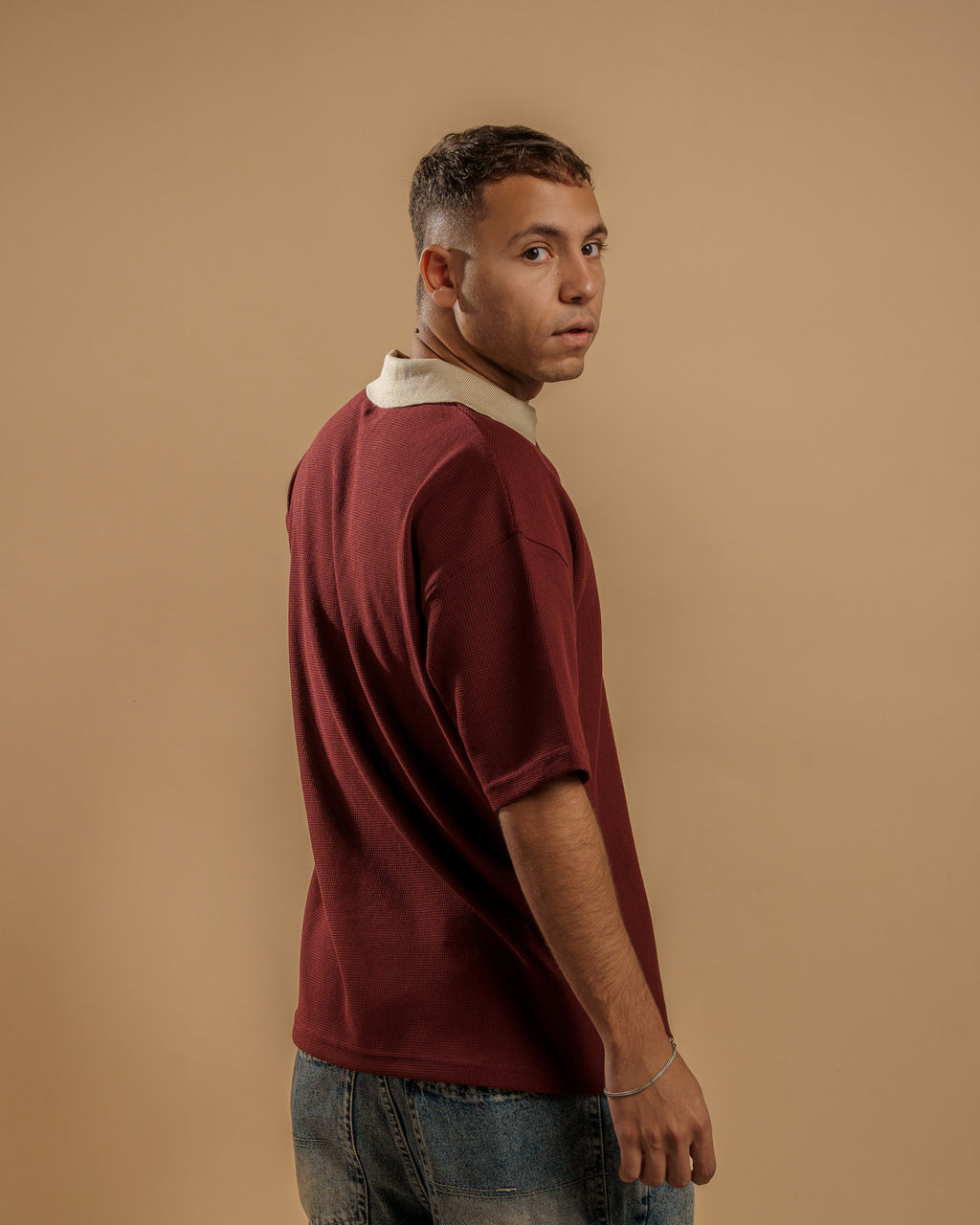 V-Neck Polo Shirt - Burgundy