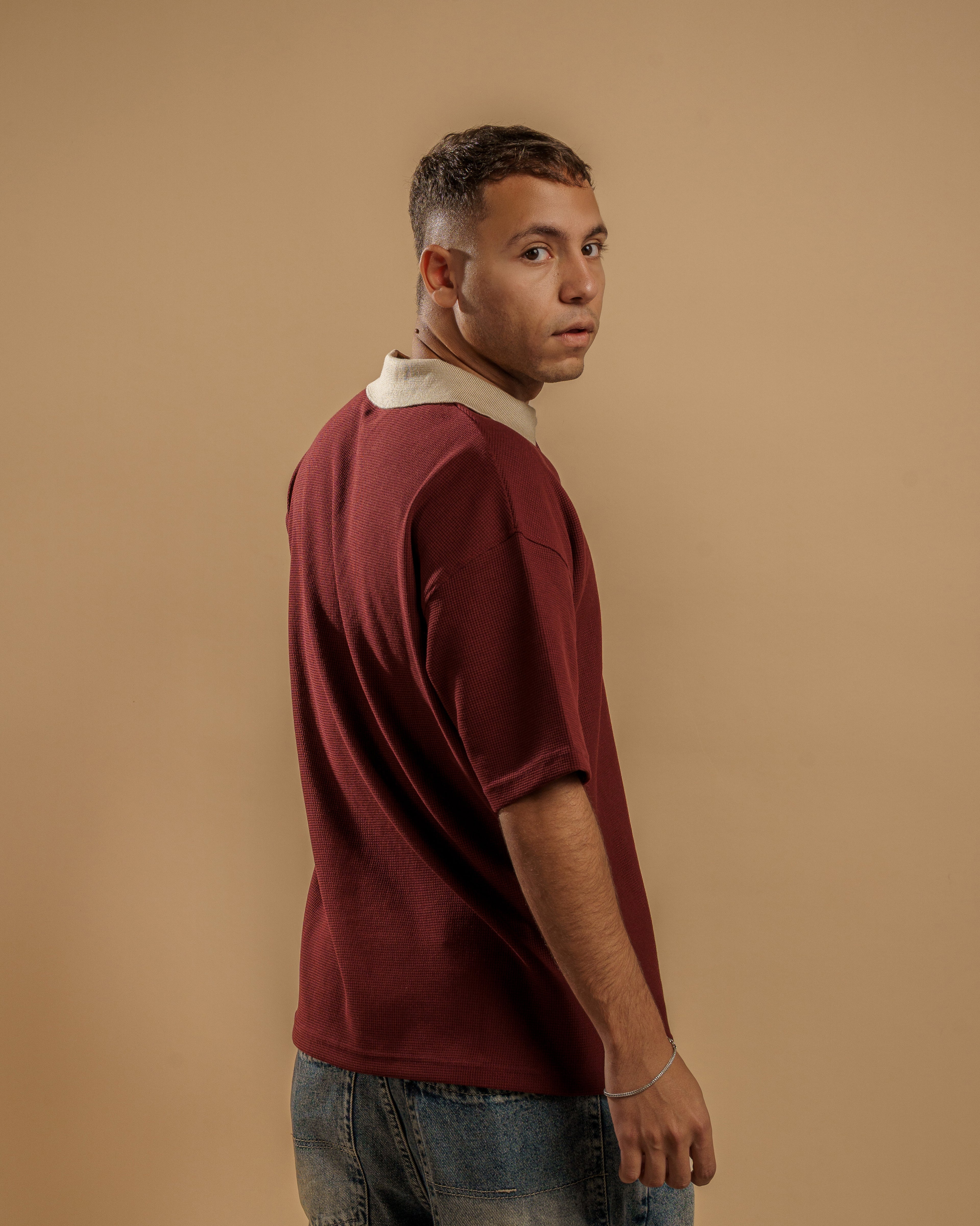 V-Neck Polo Shirt - Burgundy
