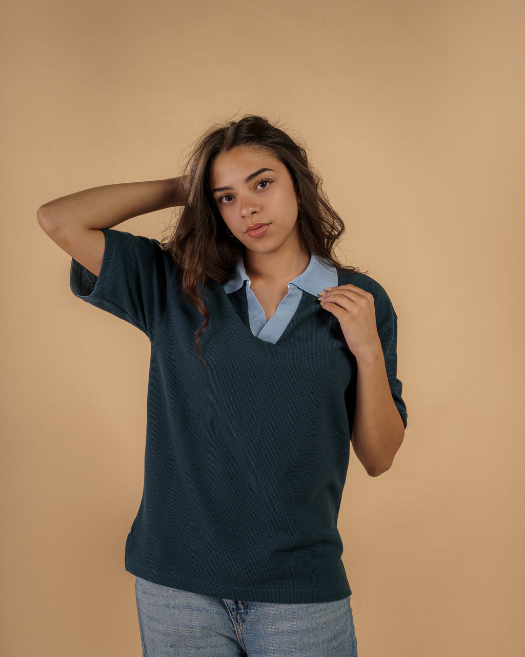 V-Neck Polo Shirt - Indigo
