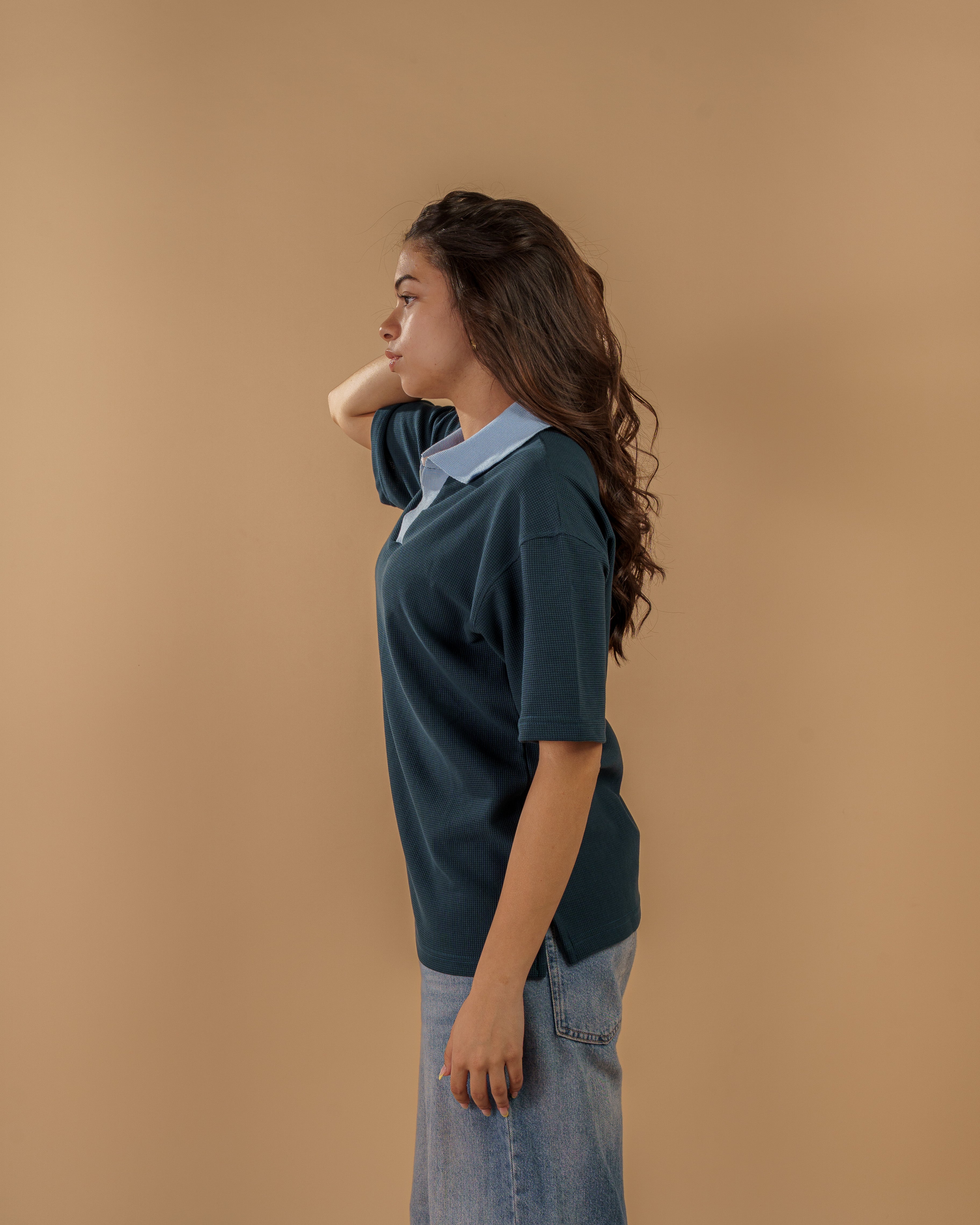 V-Neck Polo Shirt - Indigo